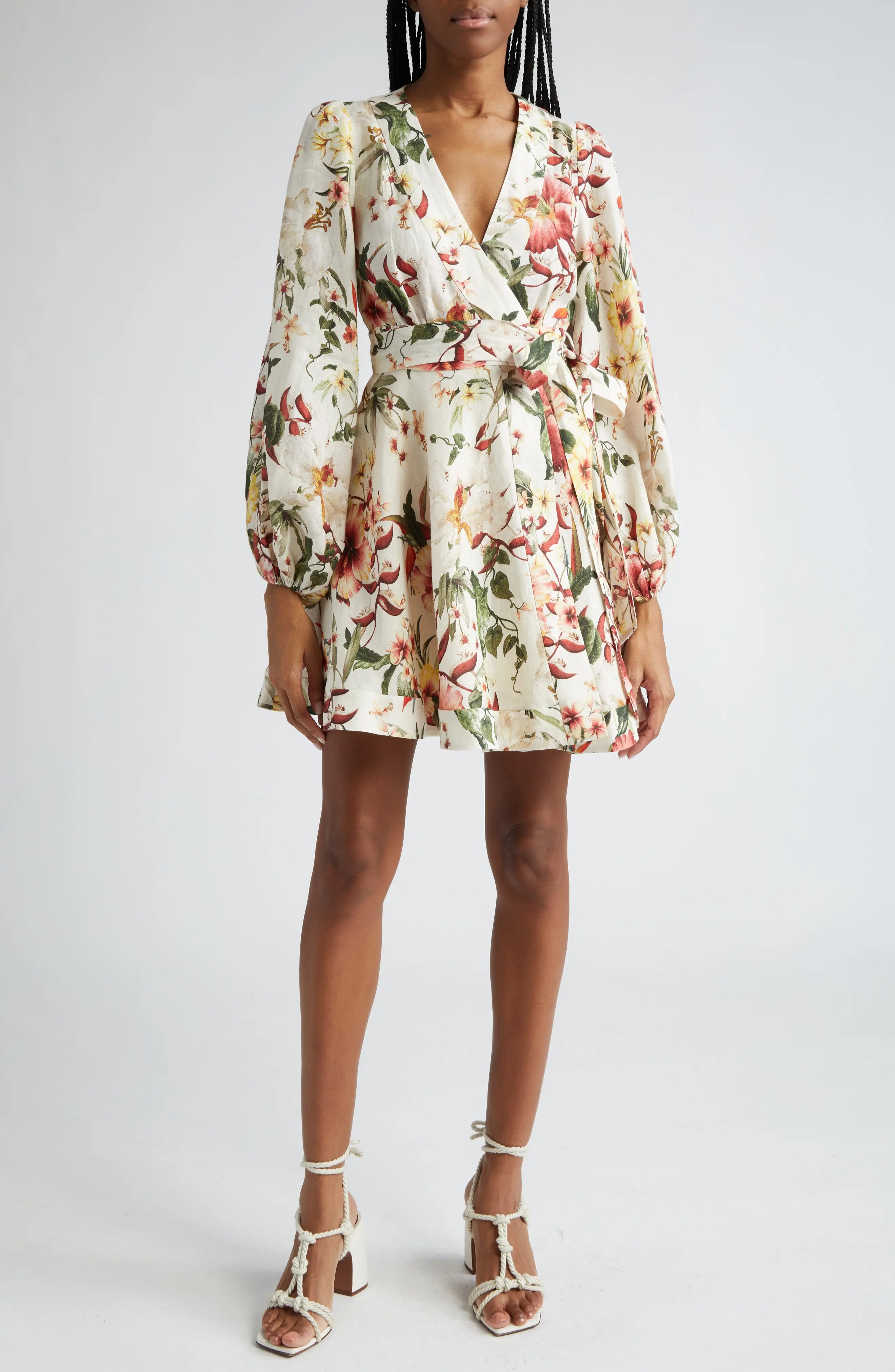 Lexi Floral Long Sleeve Linen Wrap Dress - 1