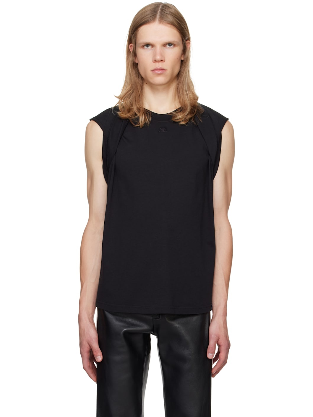 Black Draped Tank Top - 1