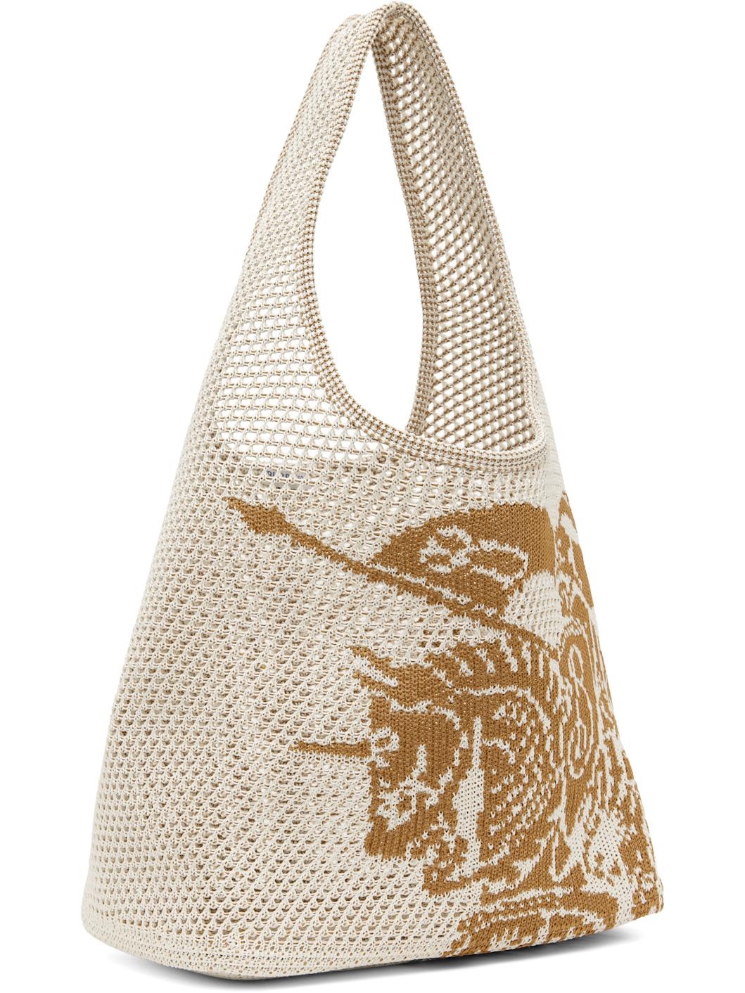 White & Tan Large EKD Crochet Tote - 2