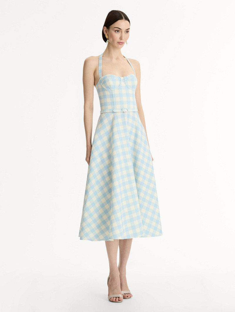 GINGHAM BUSTIER WOOL-BLEND DRESS 4