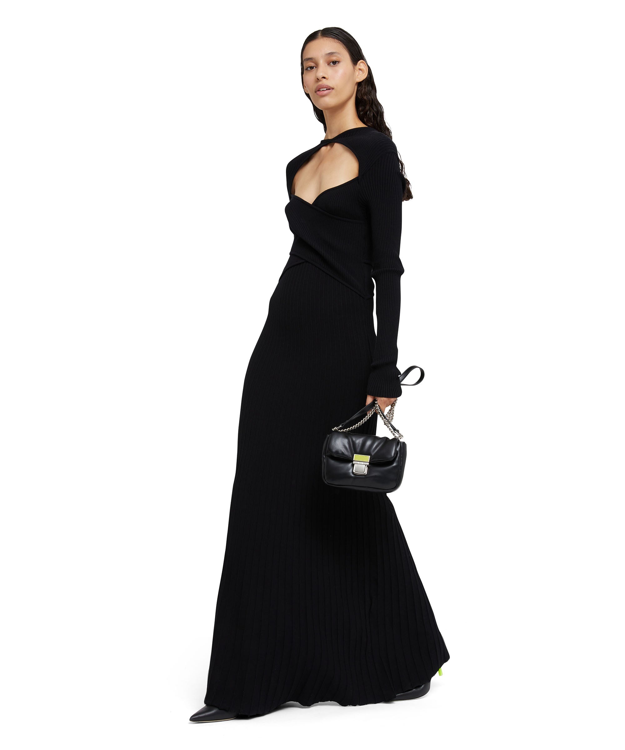 Long knit viscose dress with cut out neckline detail - 4