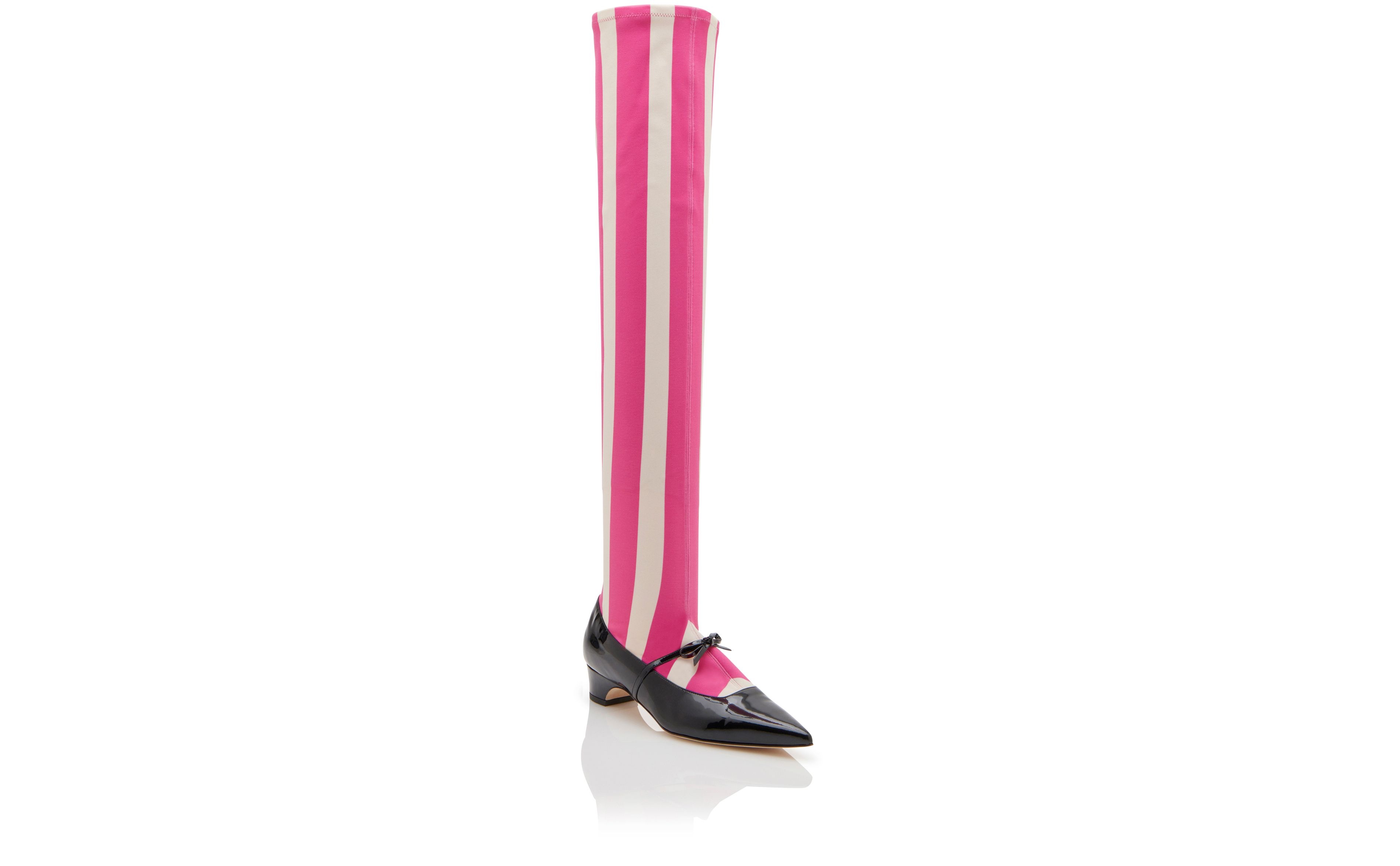 Black, Pink and White Patent Striped Shoe Boots - 3