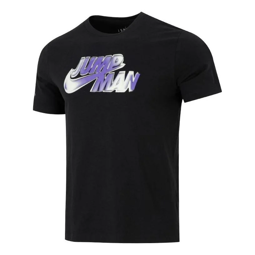 Air Jordan Alphabet Large Logo Pattern Printing Round Neck Casual Short Sleeve Black DM1449-010 - 1