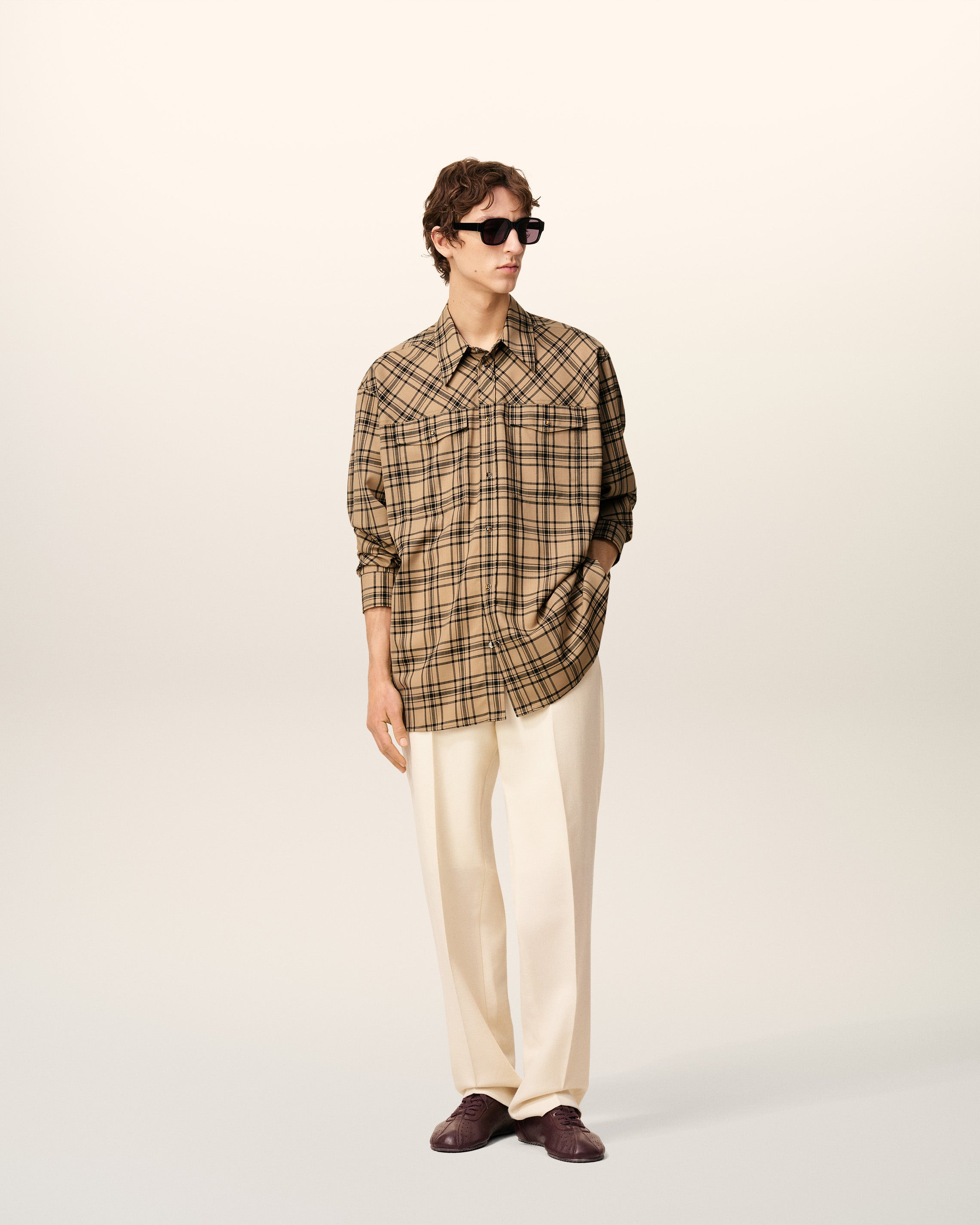 BROWN WOOL CHECKED LUMBERJACK SHIRT - 3