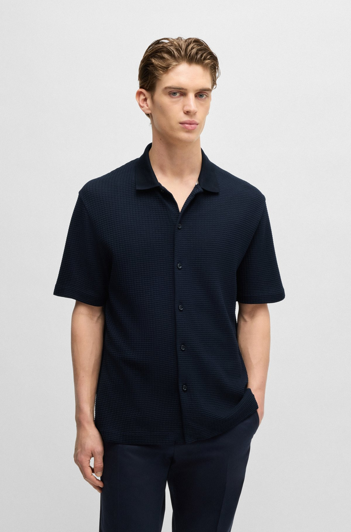 REGULAR-FIT SHIRT IN WAFFLE COTTON - 2