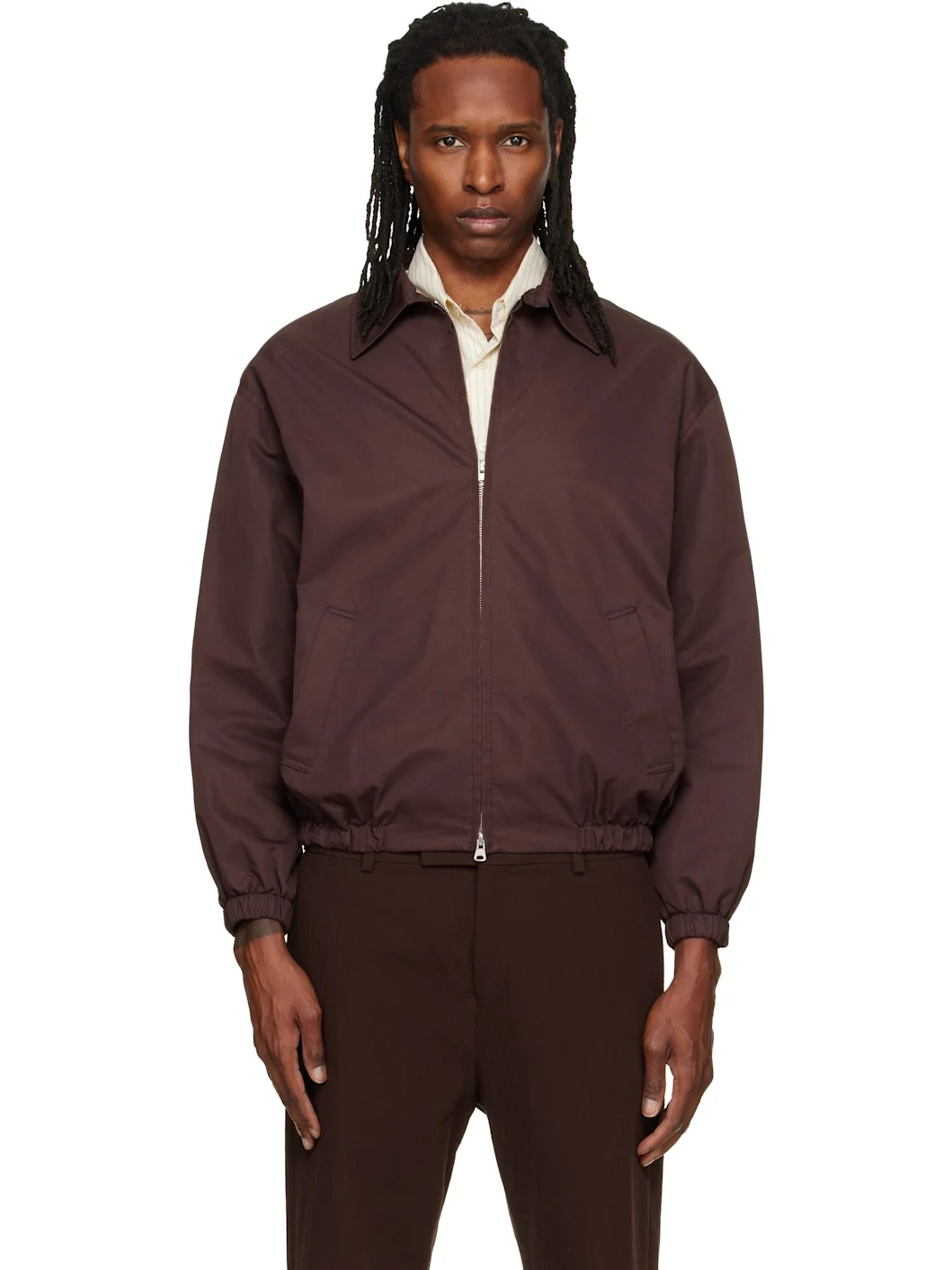 Brown Collared Blouson Jacket - 1