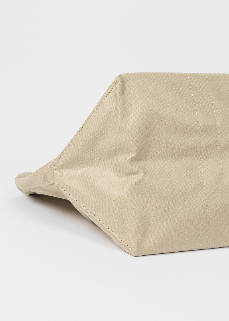 Beige Cotton-Blend Canvas Tote Bag with 'Signature Stripe' Straps 6