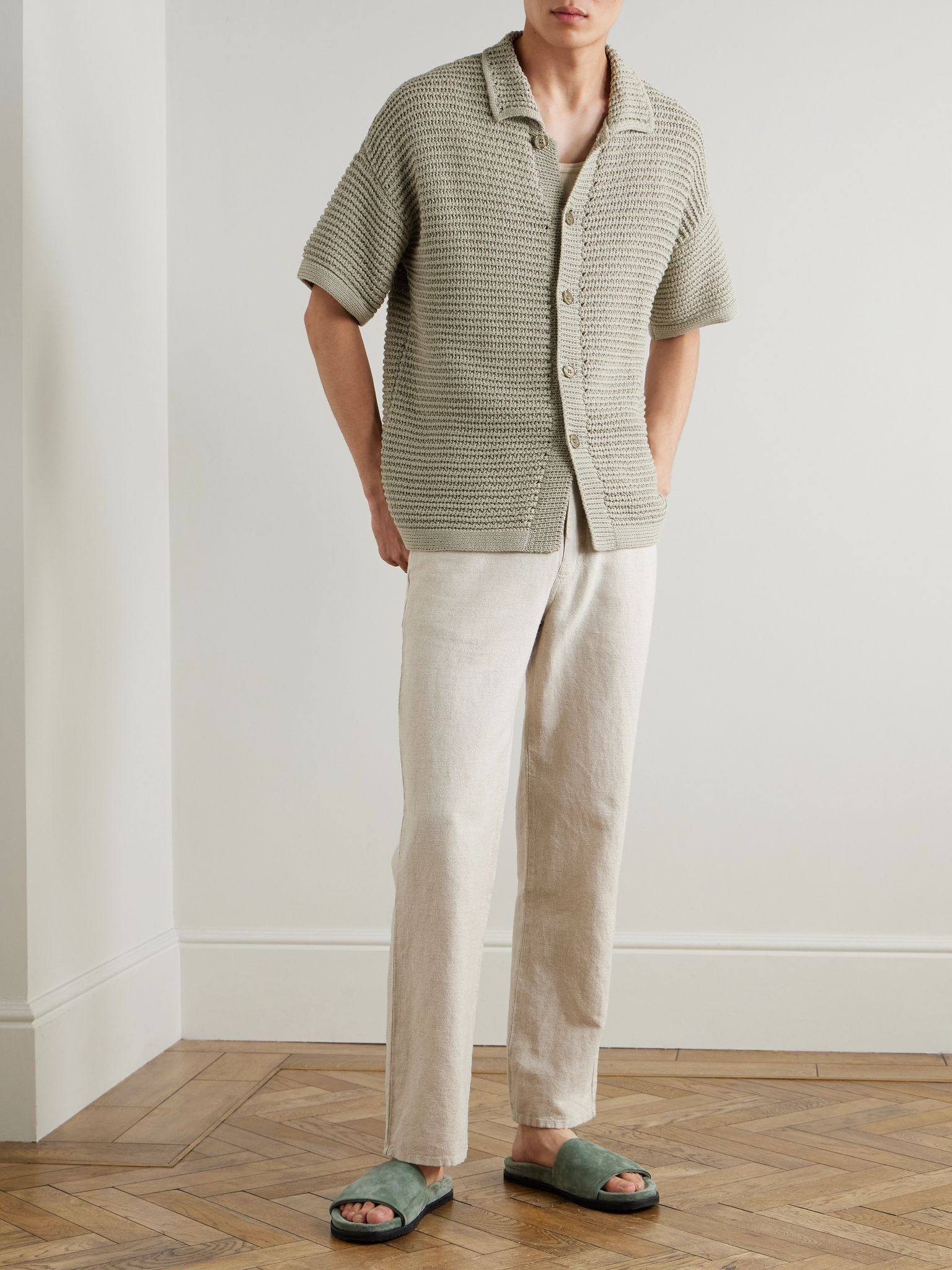 Thomas Open-Knit Organic Cotton Shirt Green - 2