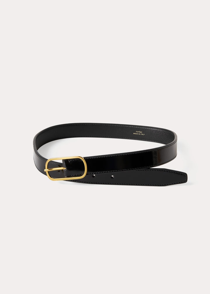 Wide oval buckle leather belt black - 4