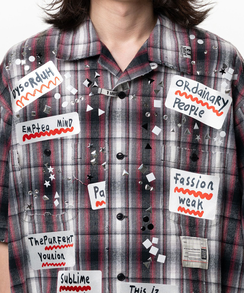 Embellished Sticker Short Sleeve Check Shirt 7