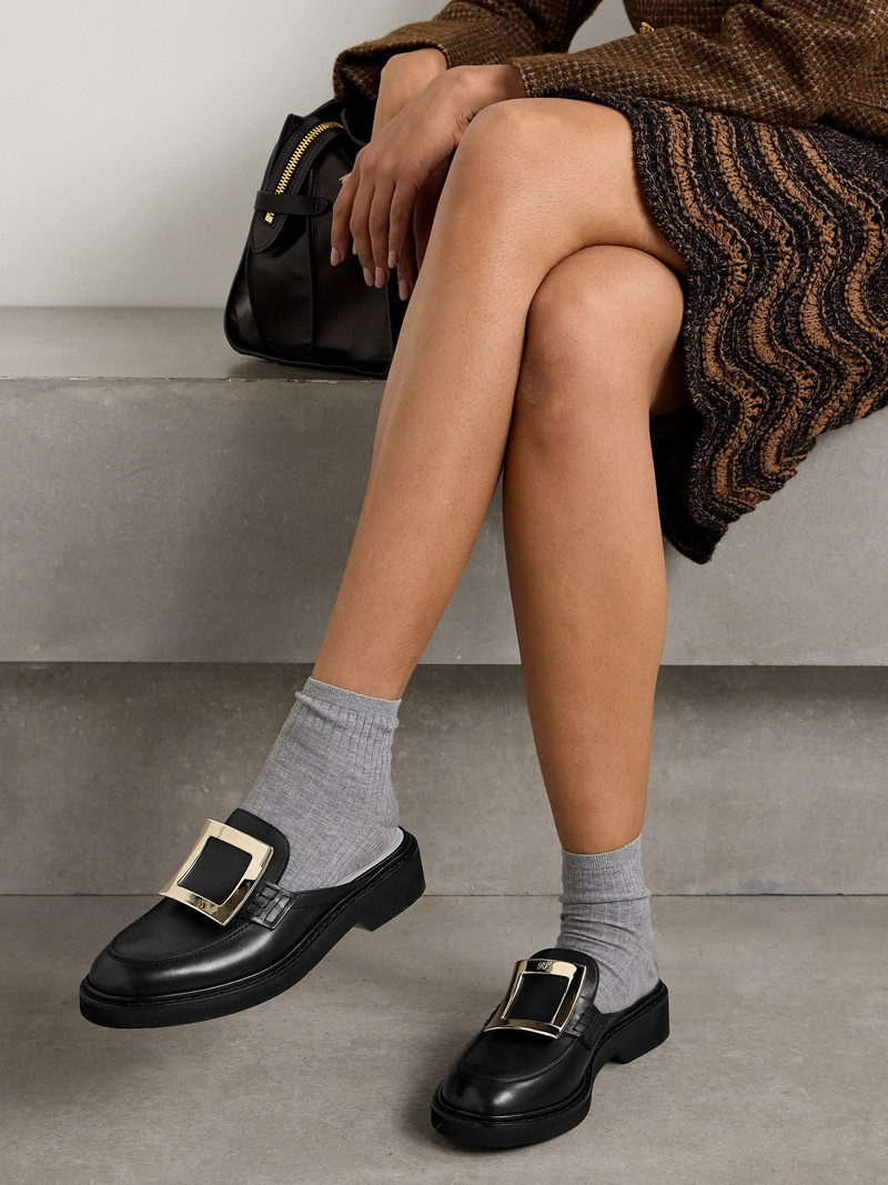 Roger Vivier Viv Rangers Embellished Leather Slippers outlook