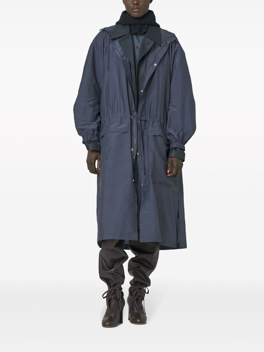 hooded single-breasted raincoat - 2