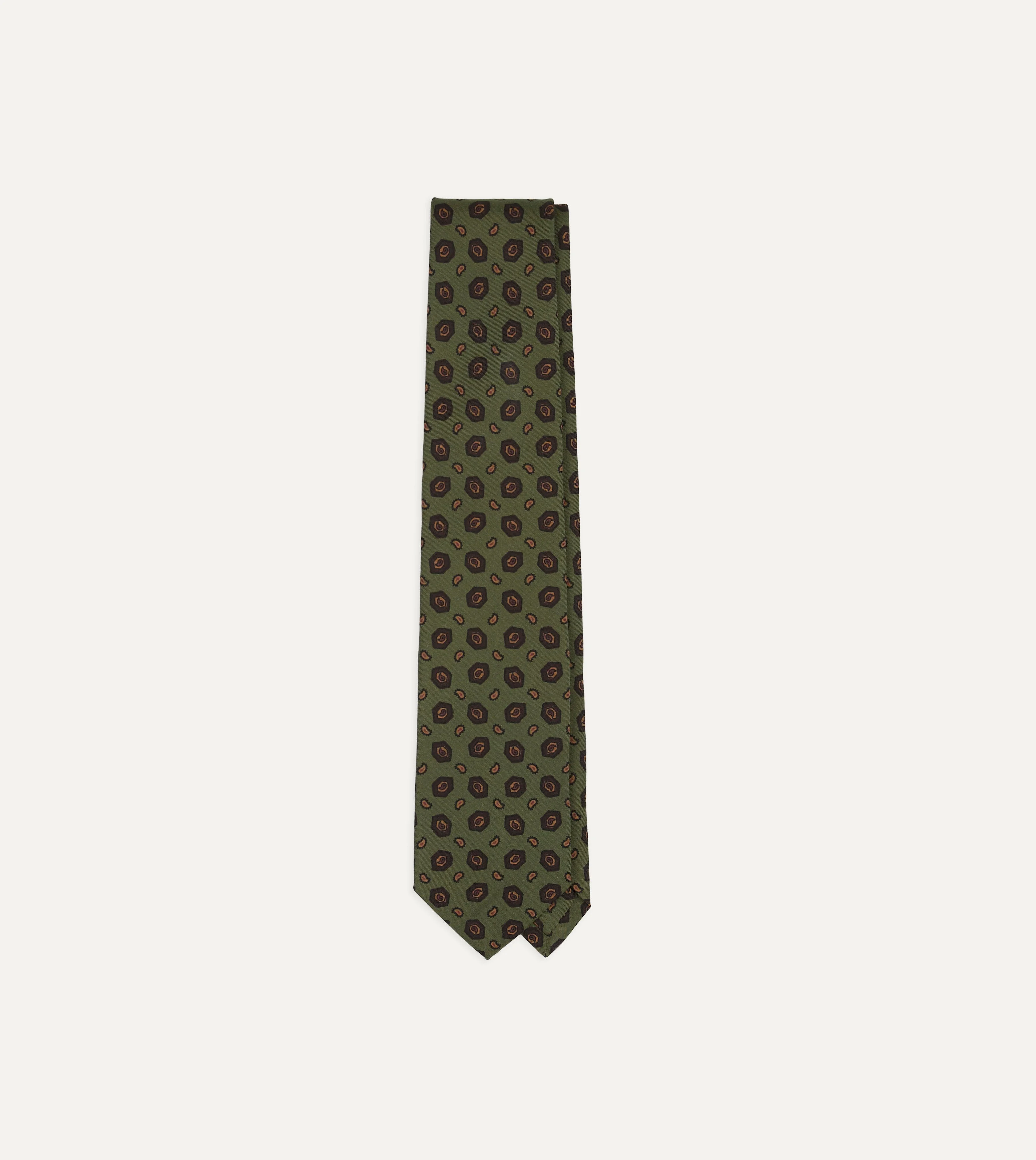 Green Mini Paisley Medallion Print Silk Self-Tipped Tie - 1