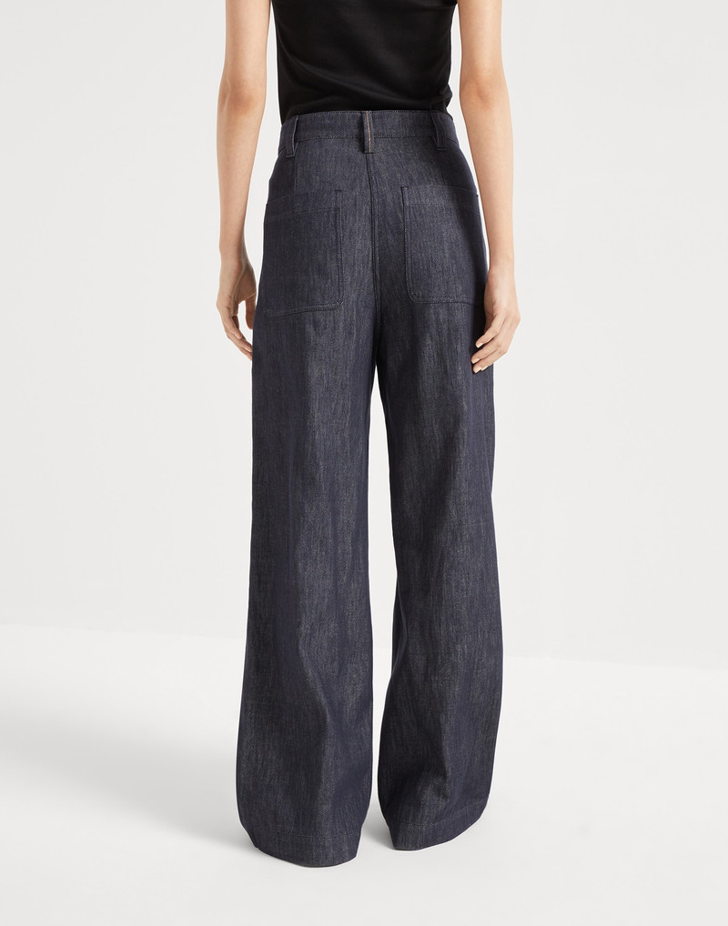 Brunello Cucinelli Denim-effect twill smart wide trousers with monili outlook