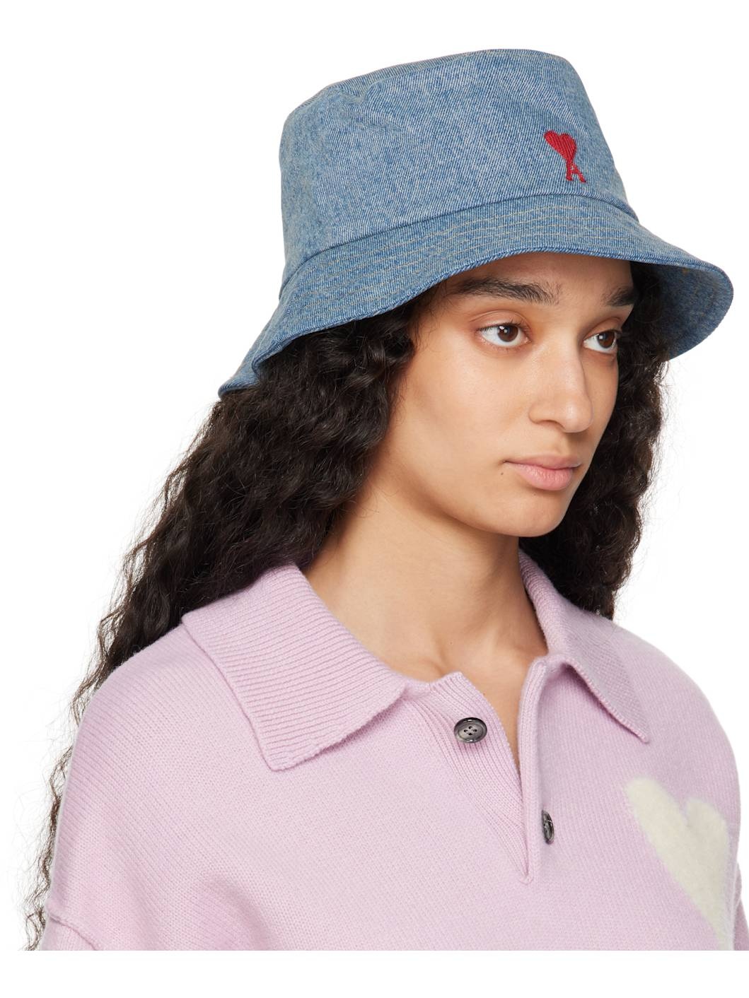 Blue Cotton Ami de Coeur Embroidery Bucket Hat - 2