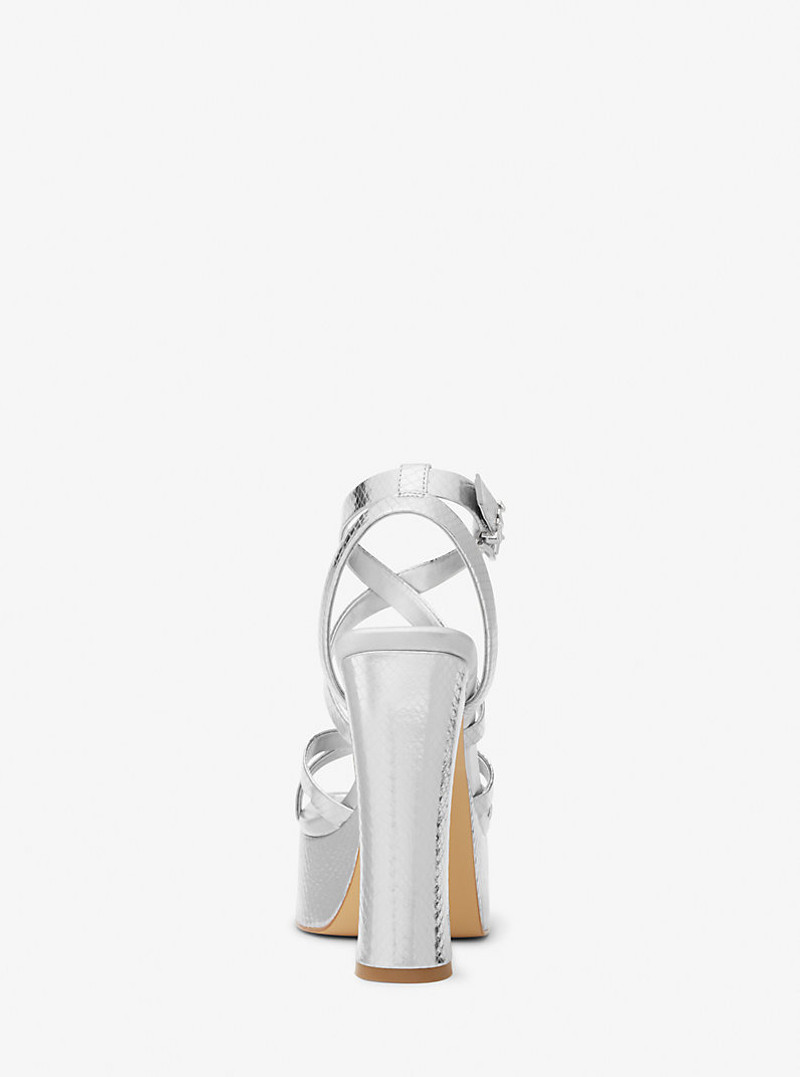 Paola Metallic Snake Embossed Leather Platform Sandal 3
