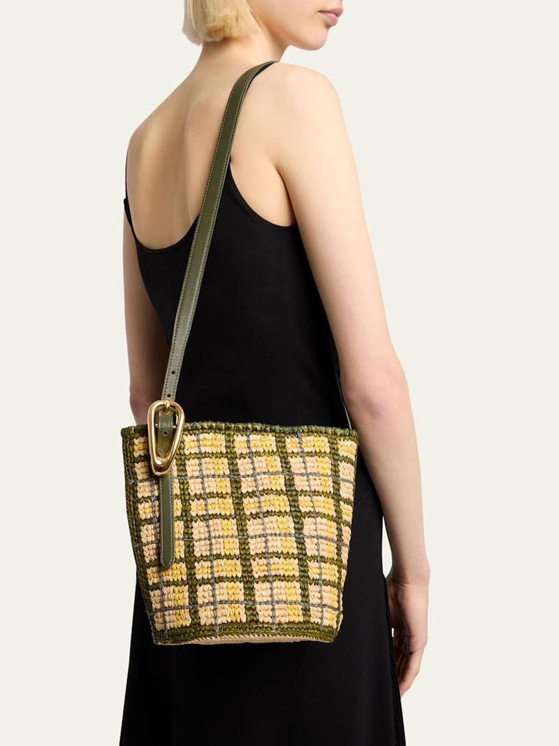 rabanne Small Plaid Raffia Bucket Bag outlook
