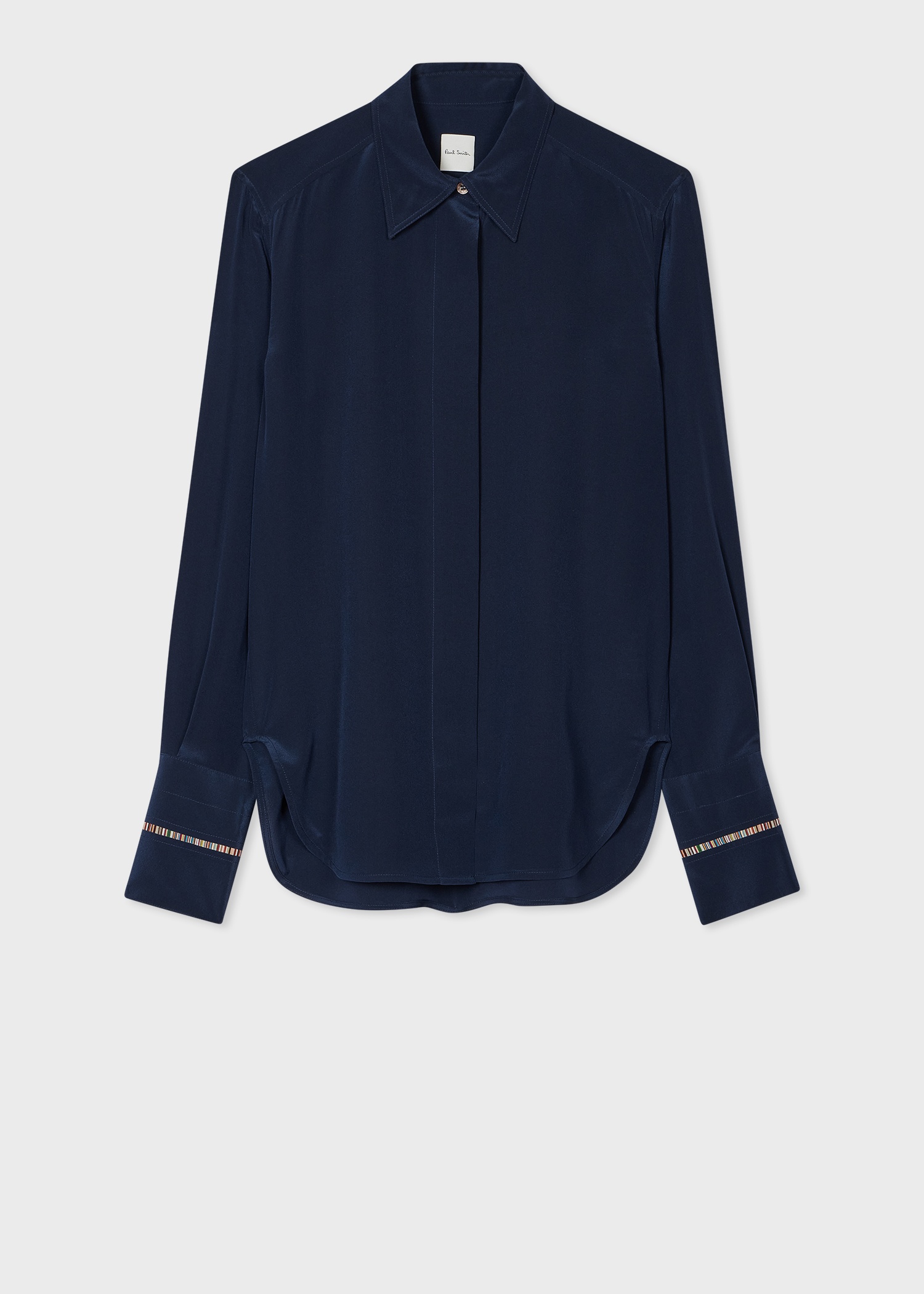 Women's Navy Silk 'Signature Stripe' Detail Shirt - 1