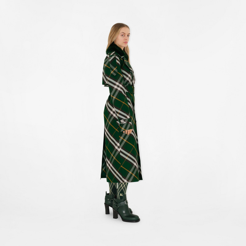 Long Check Gabardine Trench Coat 3