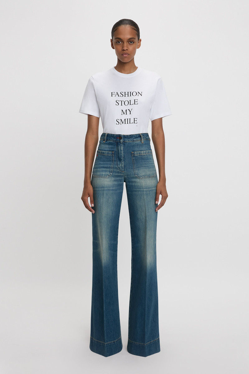 Victoria Beckham 'Fashion Stole My Smile' Slogan T-Shirt In White outlook