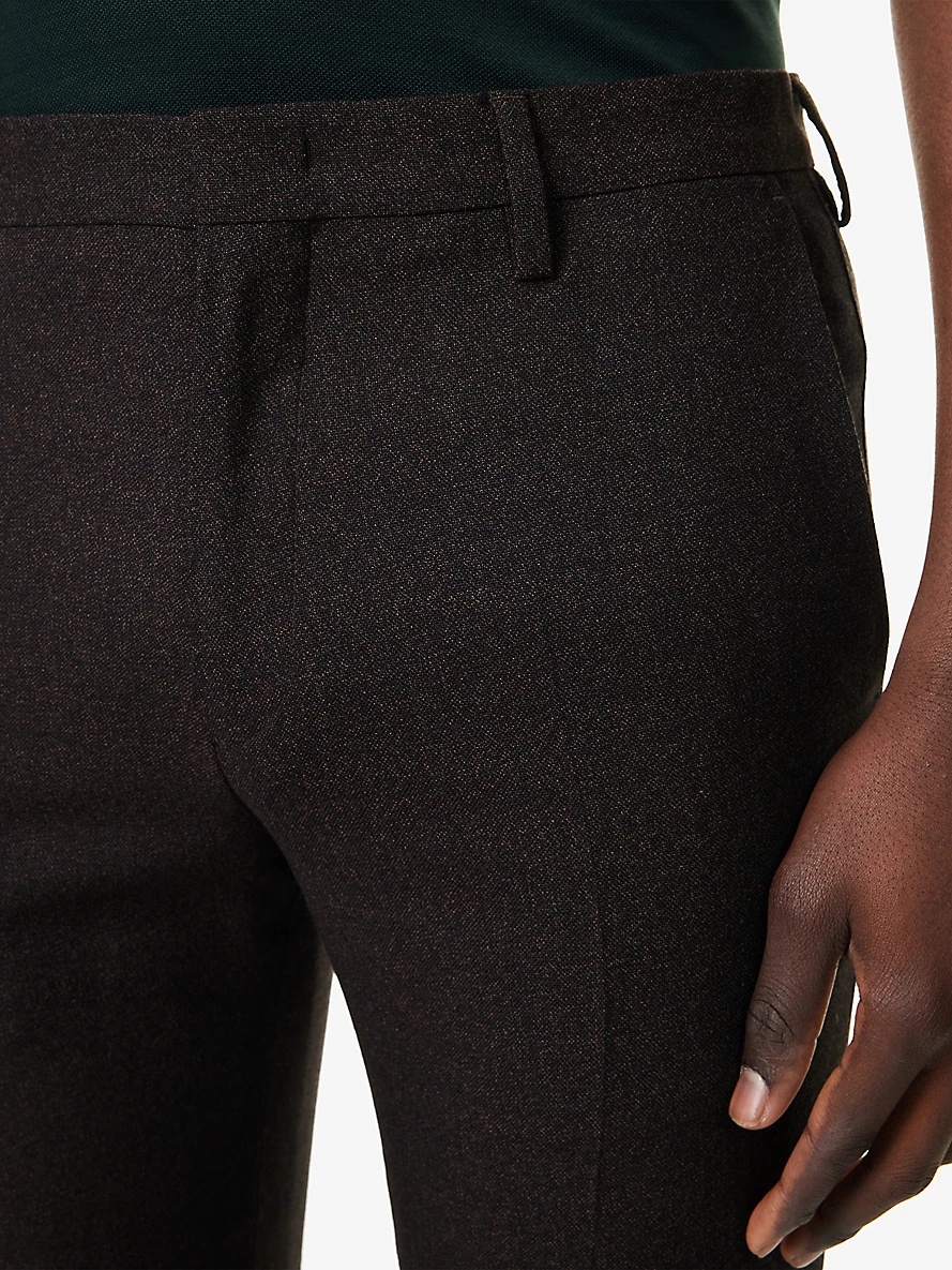 Brand-tab slim-fit straight-leg stretch-cotton trousers - 5