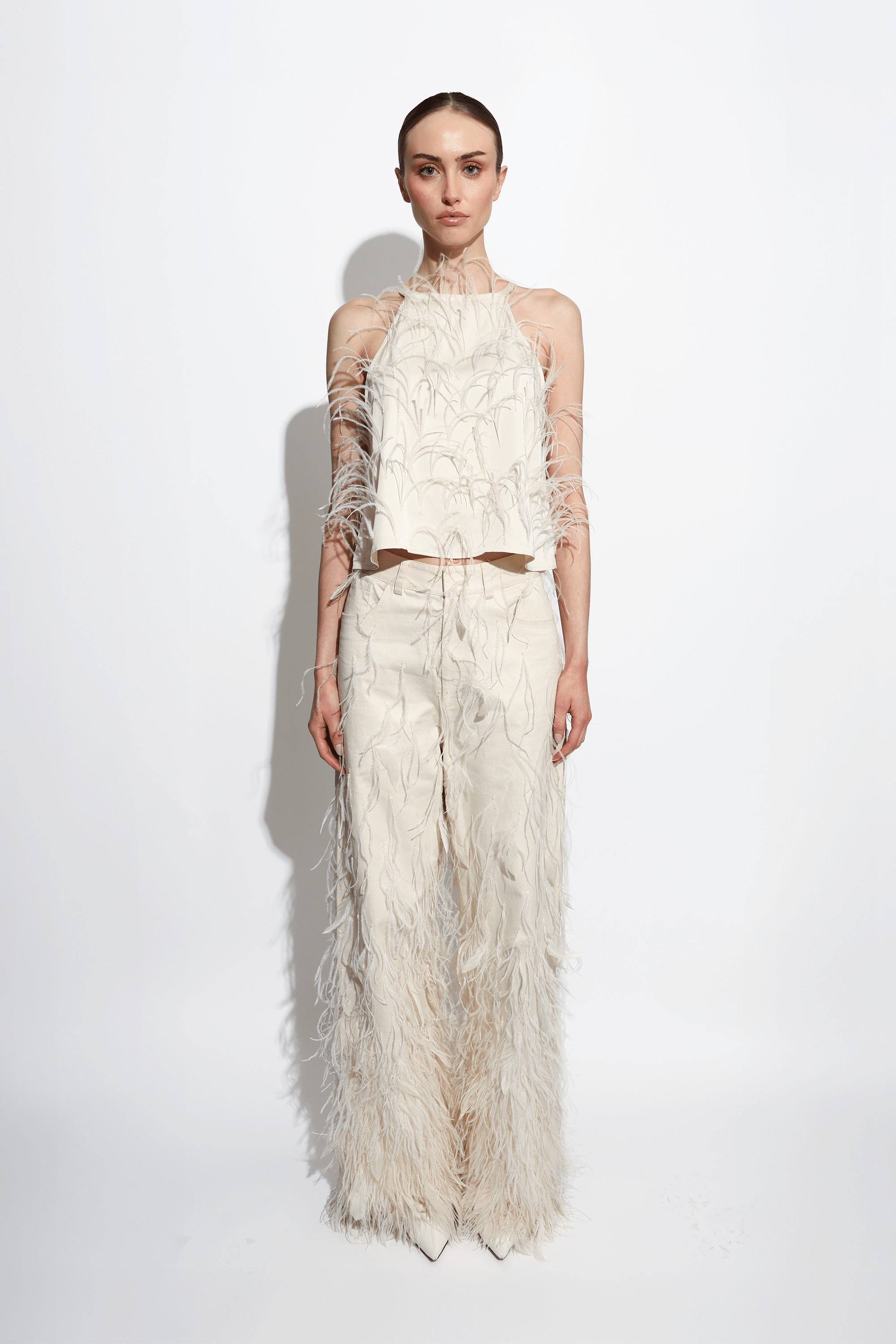 Stretch Cotton Twill Slouchy Pant With Feathers - 2
