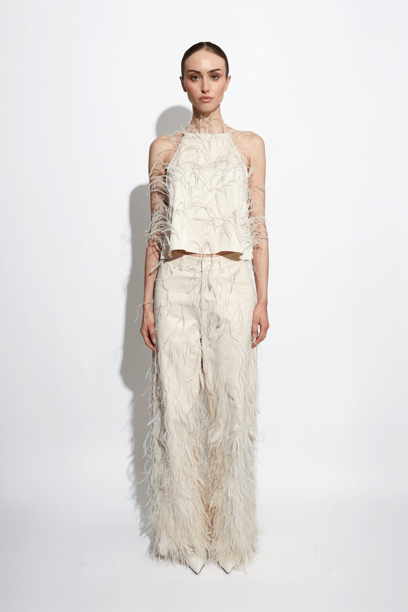 LAPOINTE Stretch Cotton Twill Slouchy Pant With Feathers outlook