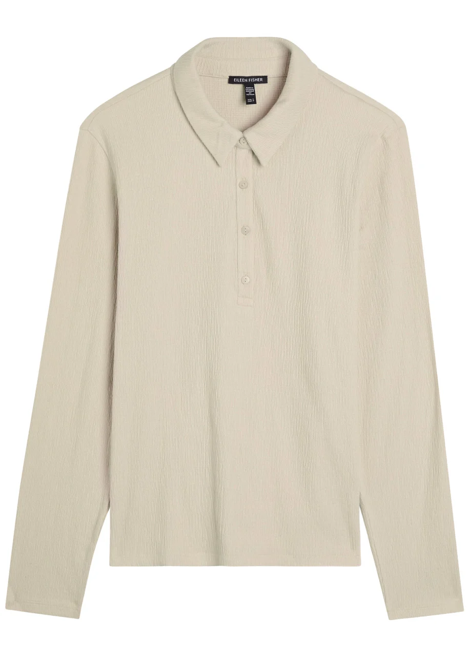 Eileen Fisher Henley Textured Cotton-blend Polo Shirt - 1