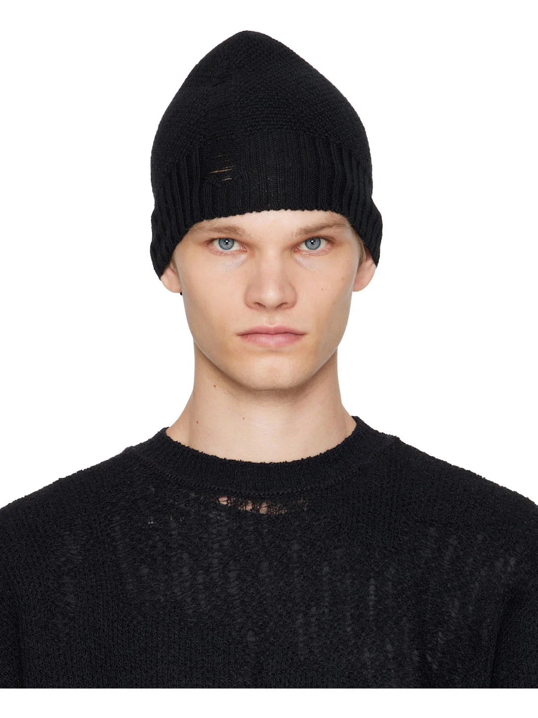 Black Edon Destroyed Seed Stitch Beanie - 1