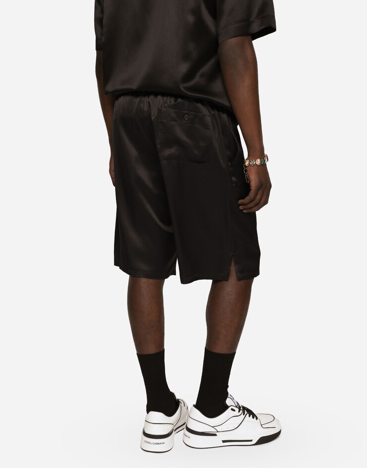 Silk satin jogging shorts with metal DG logo - 4