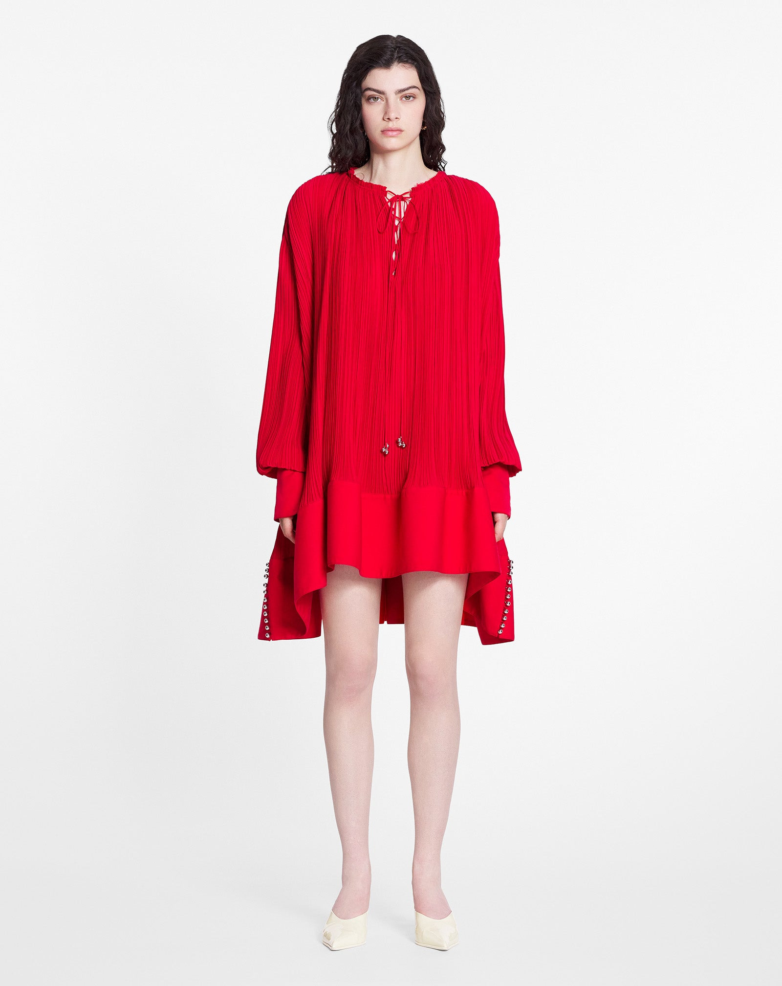 FLARED PLEATED DRESS WITH LONG SLEEVES - 2