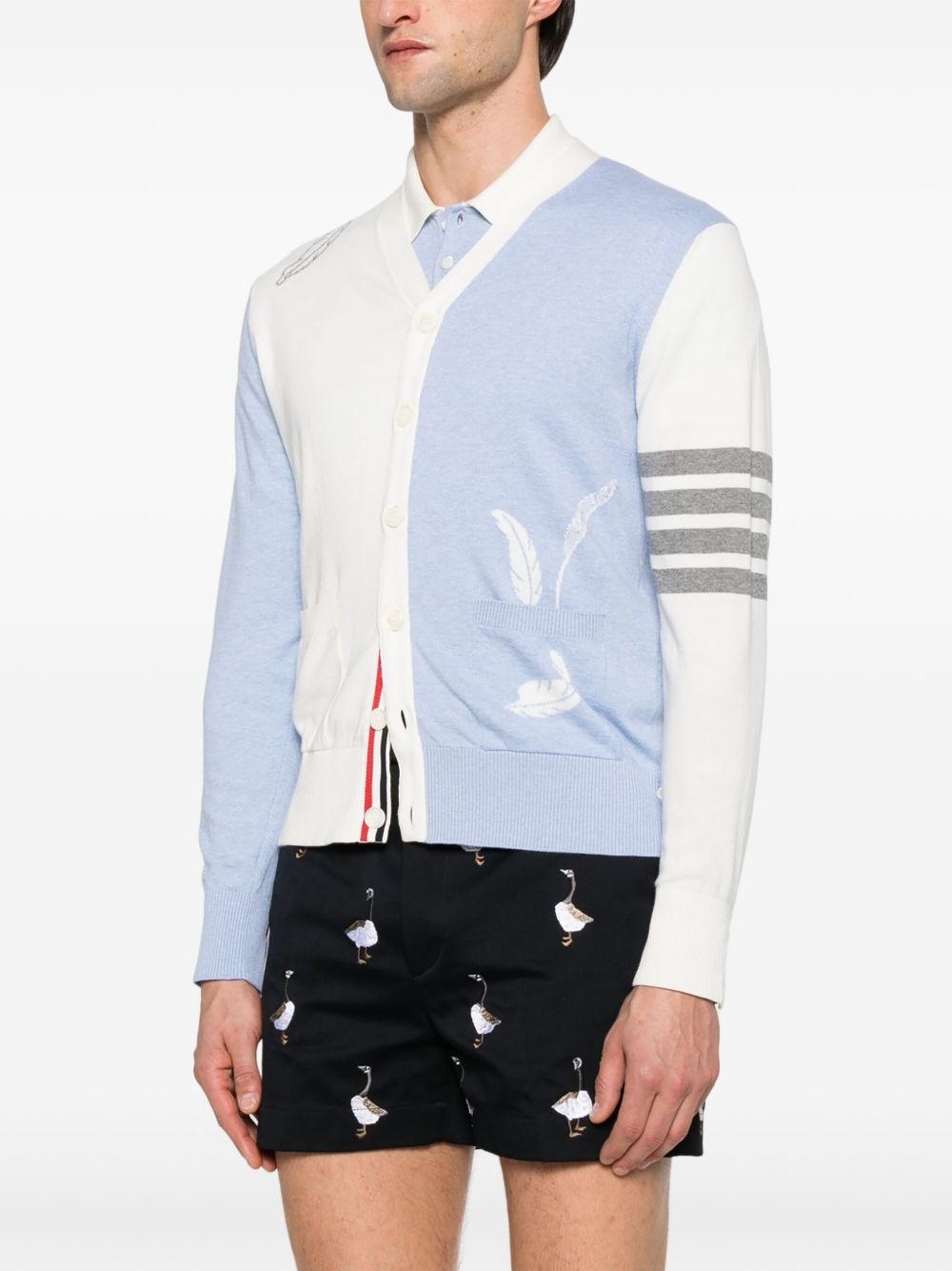 feather-intarsia cotton cardigan - 3
