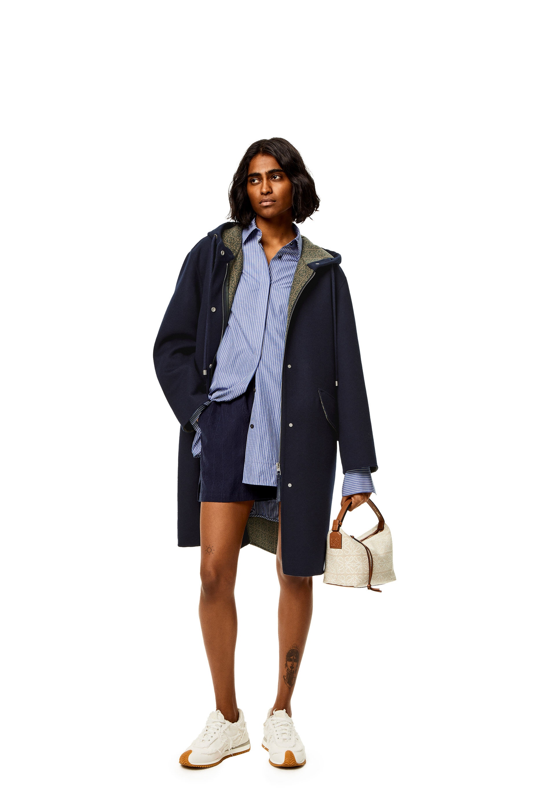 Anagram jacquard hooded coat in wool - 2