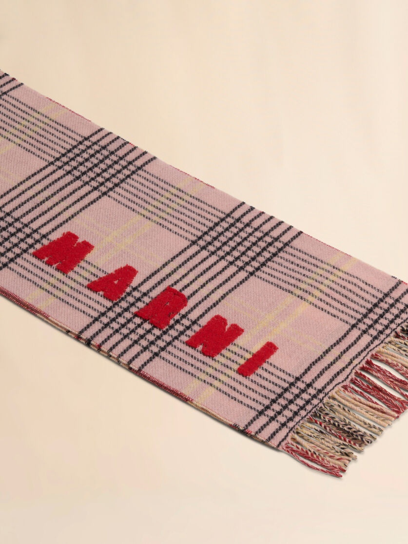 PINK DOUBLE CHECK WOOL SCARF - 3