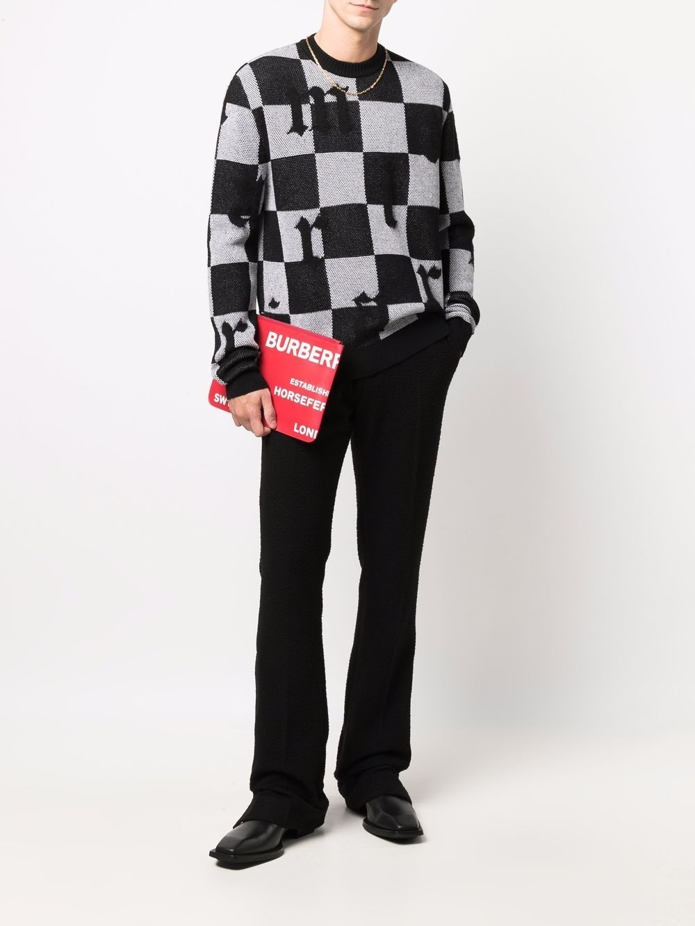 checked logo-print crew-neck jumper - 2