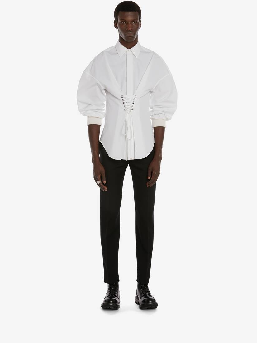 Dropped Shoulder Lace Detail Shirt in White - 2