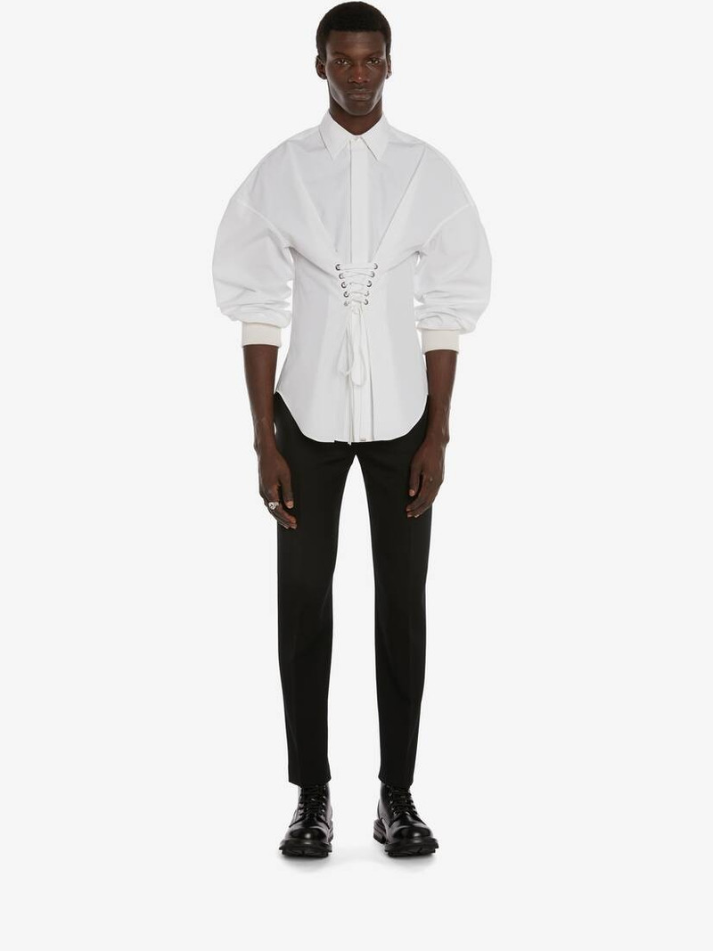 Alexander McQueen Dropped Shoulder Lace Detail Shirt in White outlook