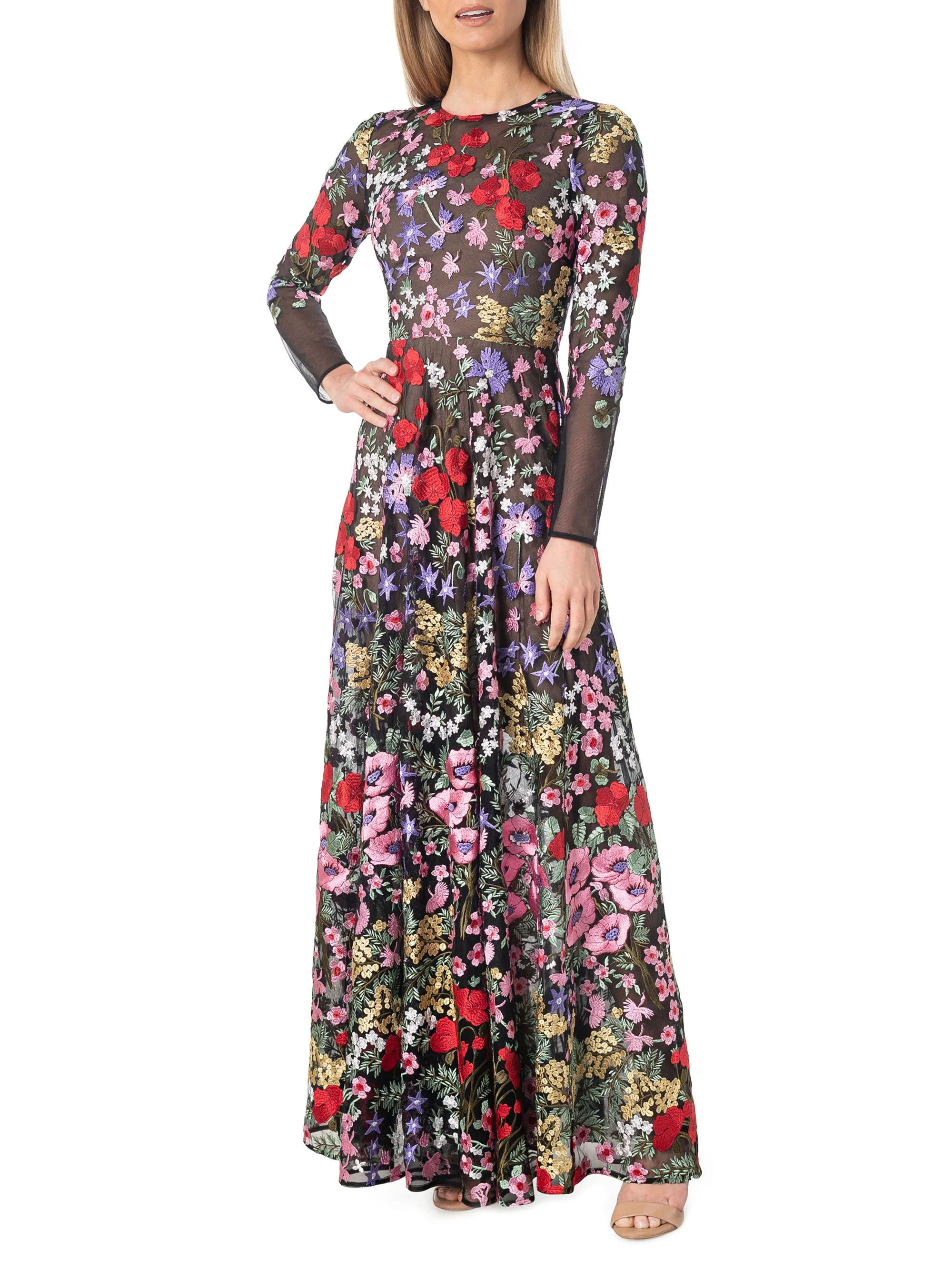 Women's Ava Embroidered Floral Gown - Rouge Multi - 1