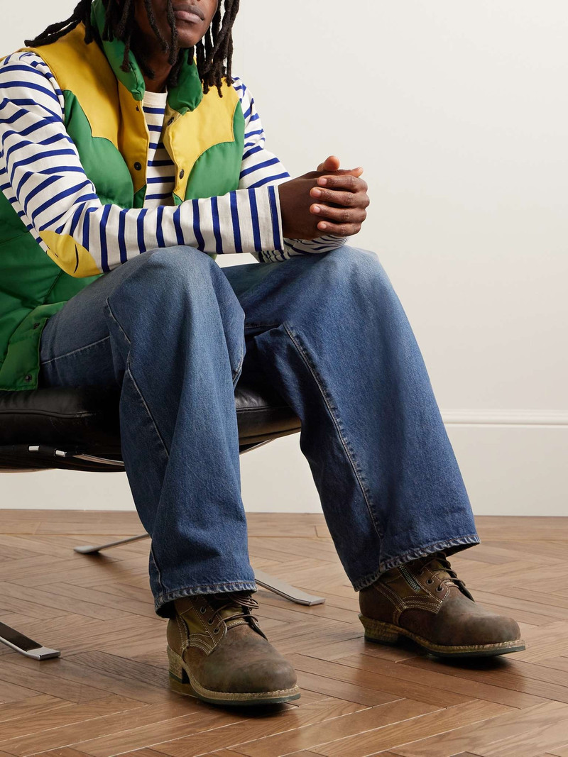visvim '73 Folk Distressed Waxed-Suede, Canvas and Leather Boots outlook