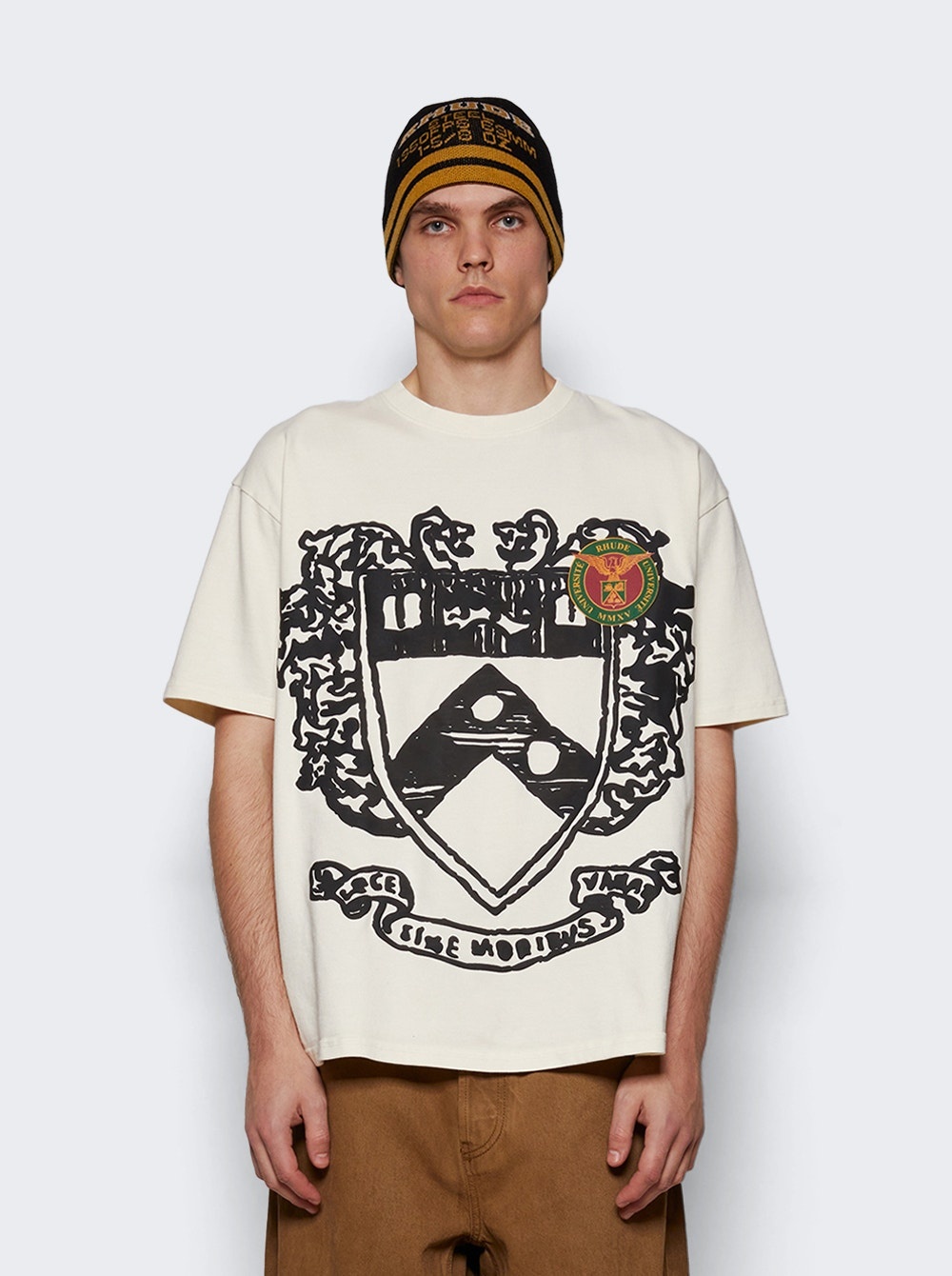 【関税込み】Rhude オフホワイト Runway クレスト Tシャツ Rhude Off-White Runway Crest T-shirt | ssense | REVERSIBLE