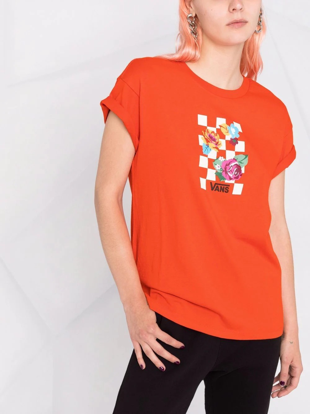 floral checkerboard logo T-shirt - 5