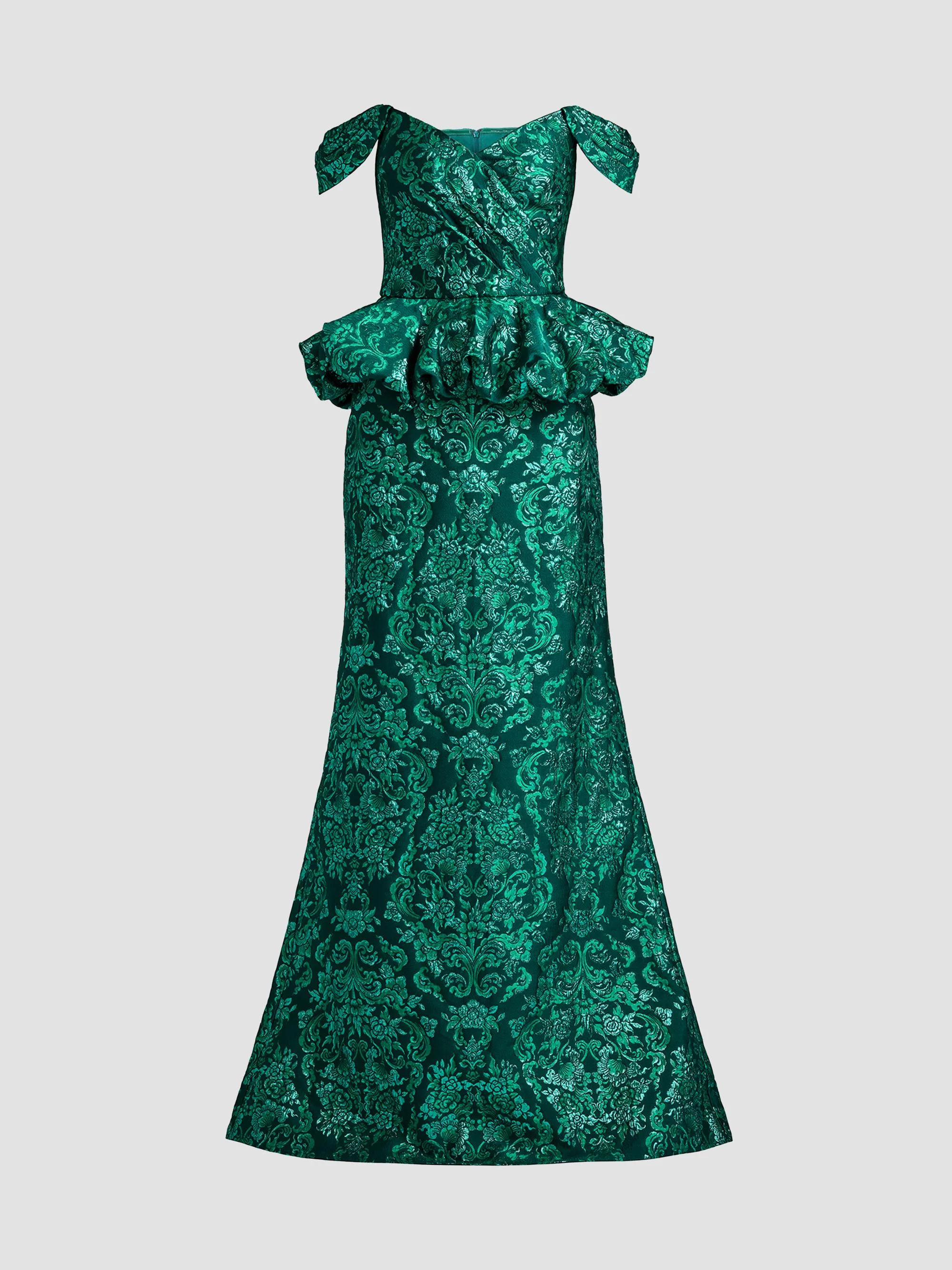Women's Corliss Bubble Peplum Gown - Emerald Green Multi - 1