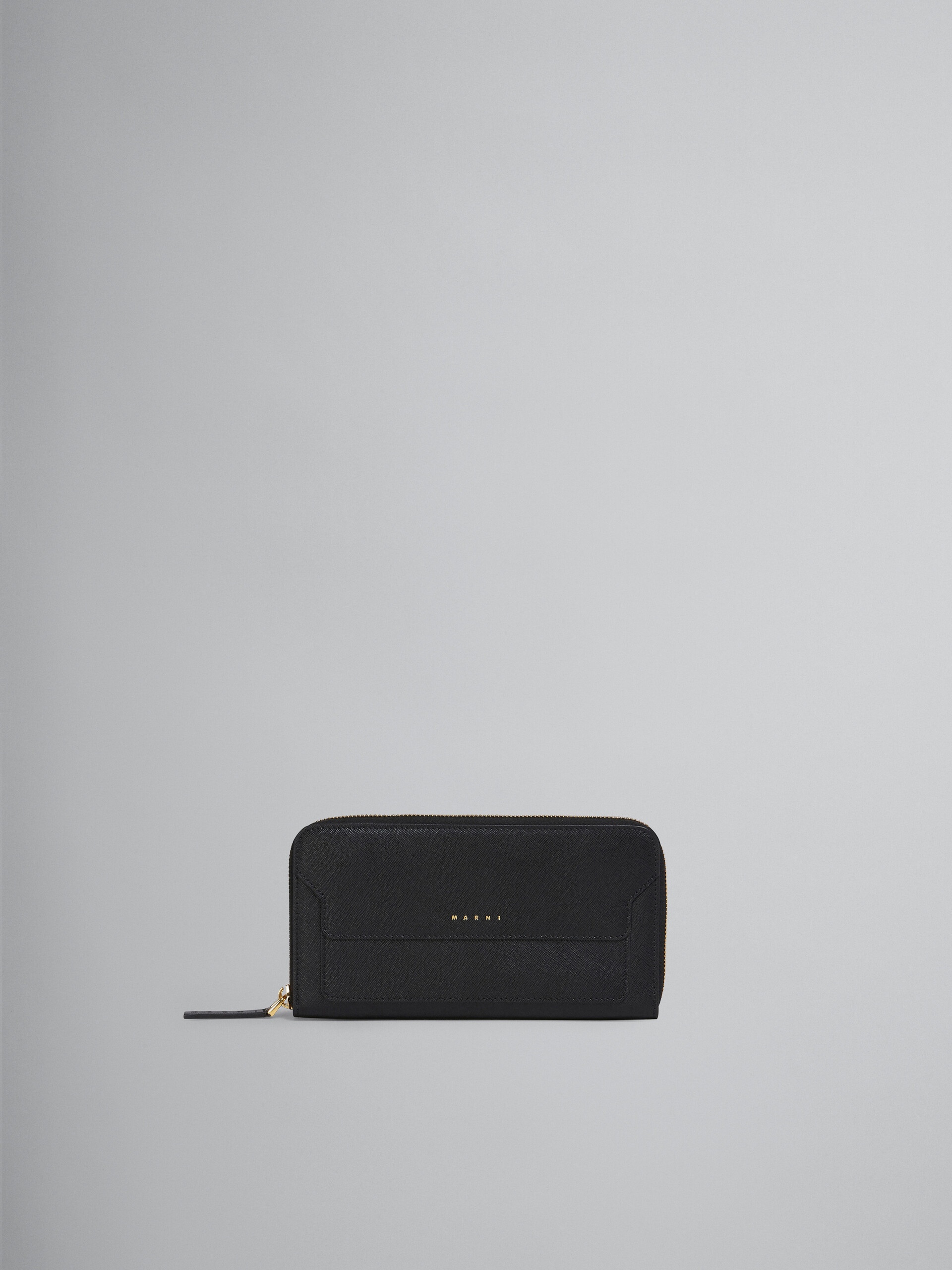 BLACK SAFFIANO LEATHER ZIP-AROUND WALLET - 1