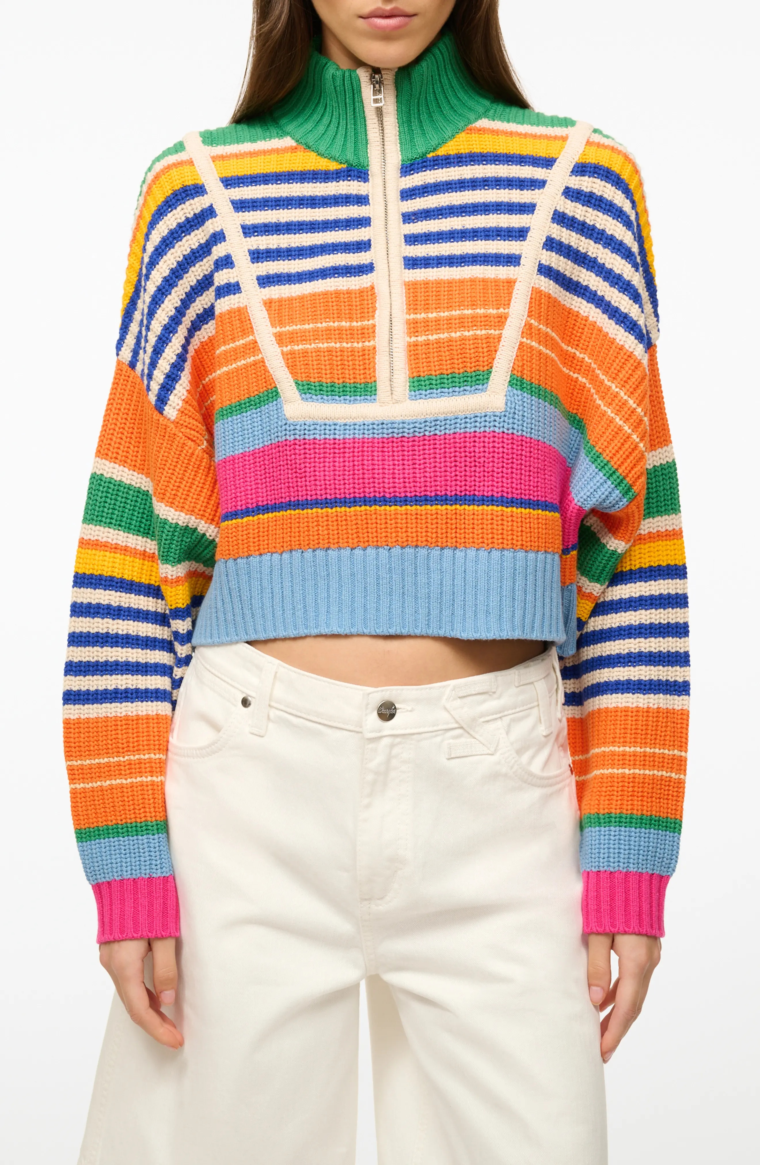 Stripe Crop Cotton Blend Sweater - 1