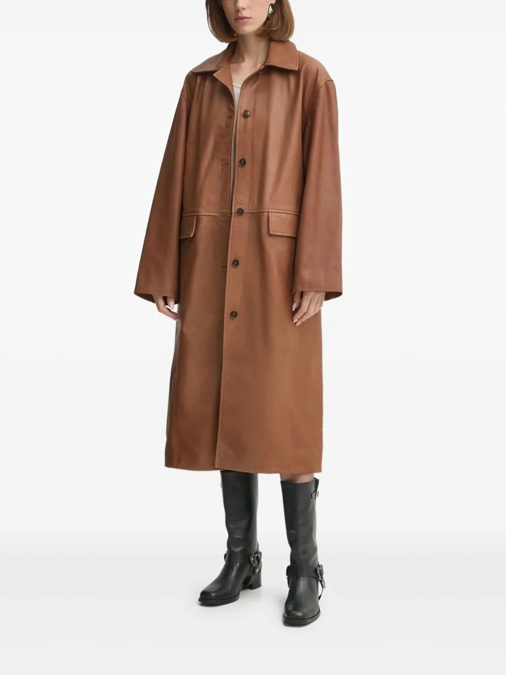 button-fastening leather coat - 1