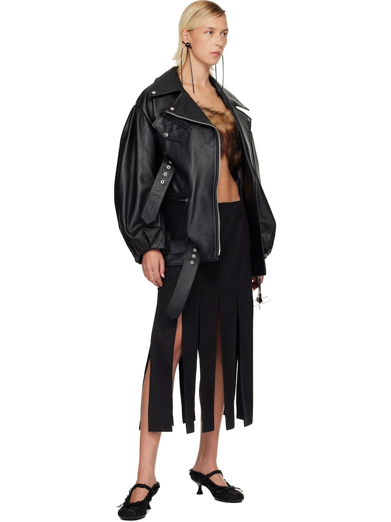Simone Rocha Black Puff Sleeve Multi Belt Leather Biker Jacket outlook
