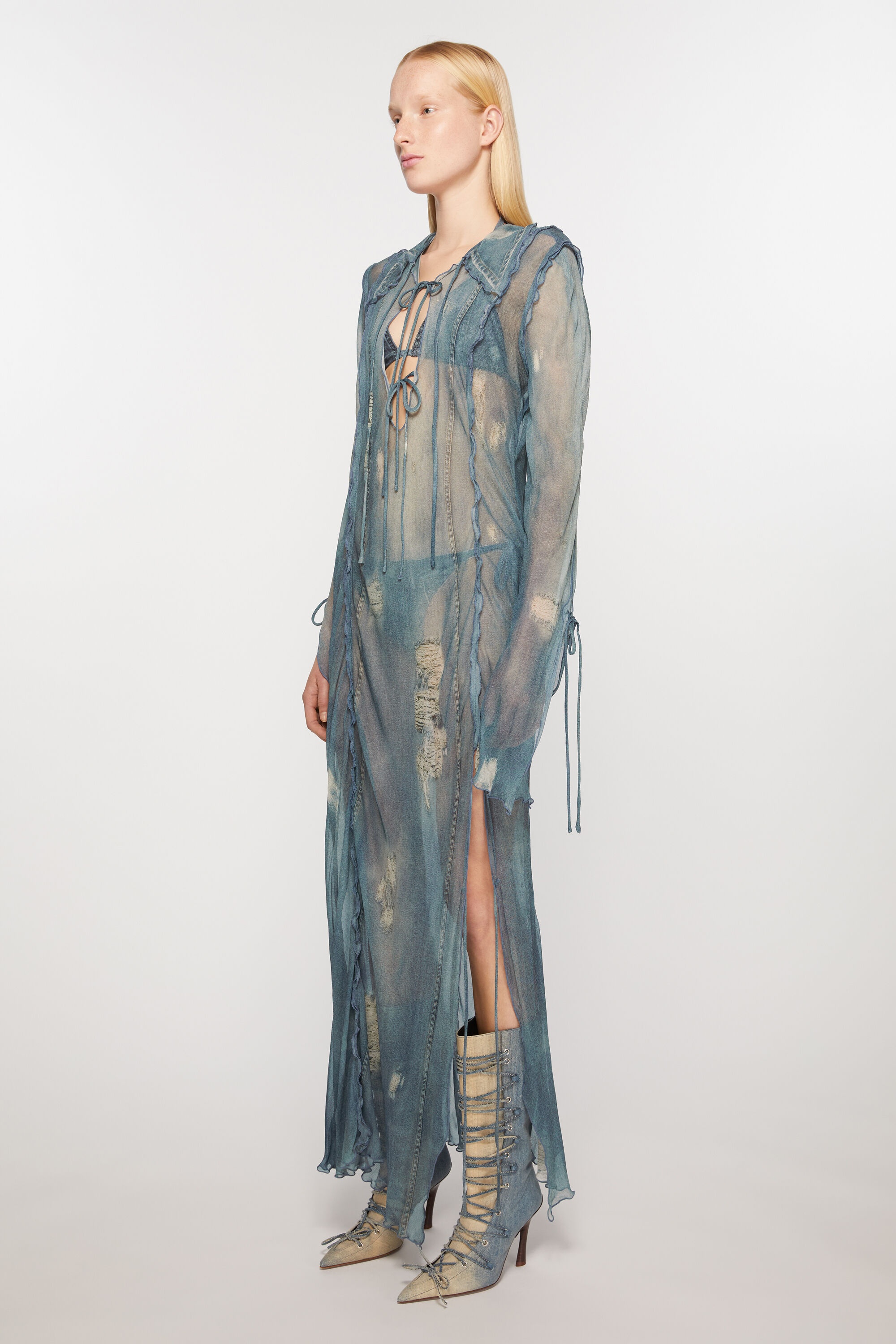 Fluid print dress - Denim blue - 3
