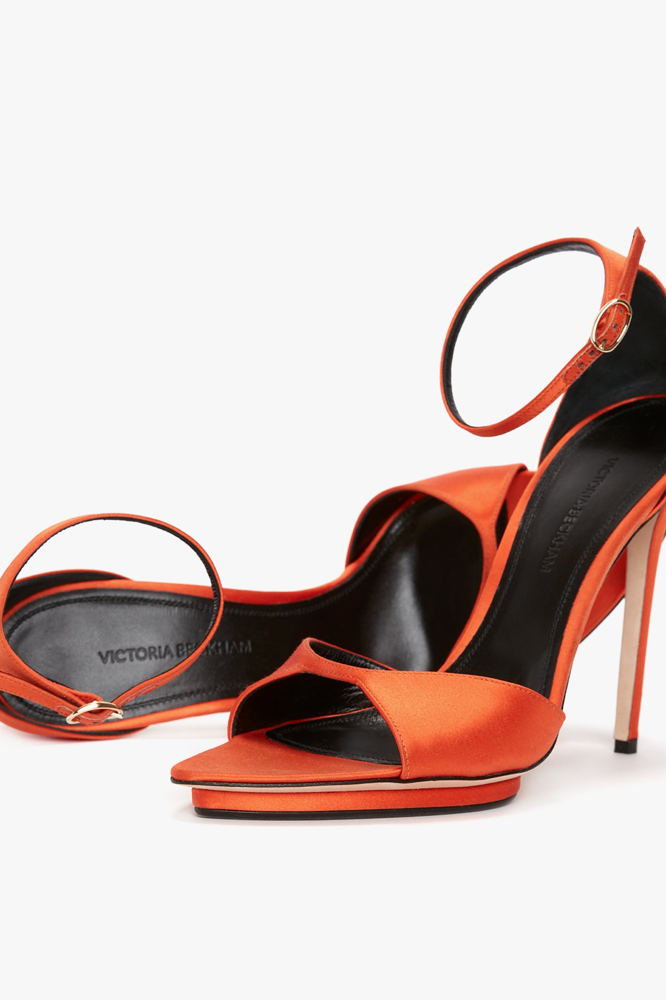 Pointy Toe Stiletto Sandal in Orange Satin - 3