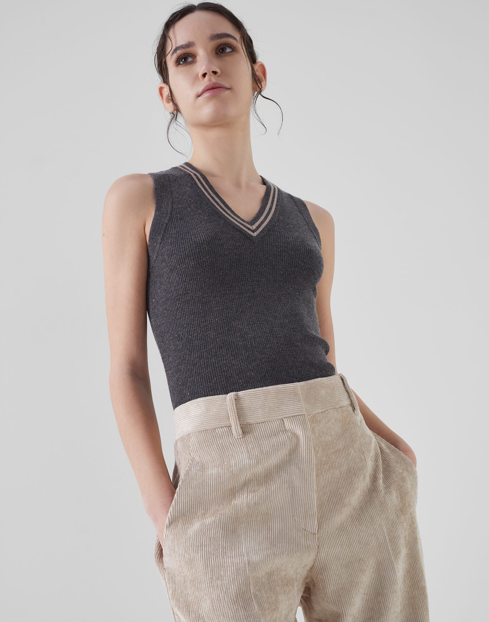 Hammered corduroy loose straight trousers - 3