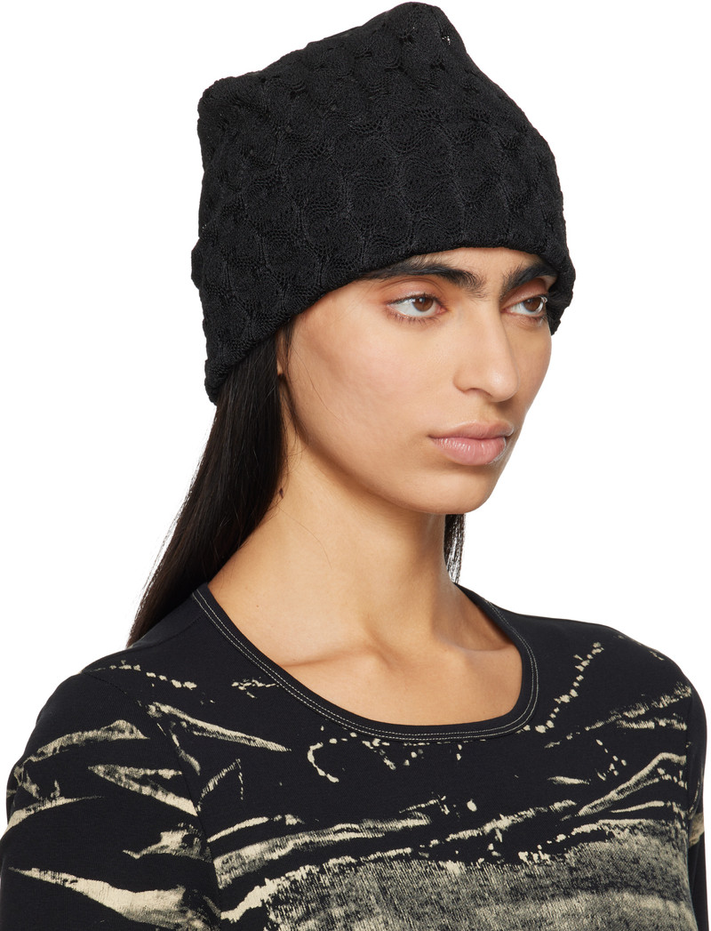 ANNA SUI Black Crochet Knit Beanie outlook